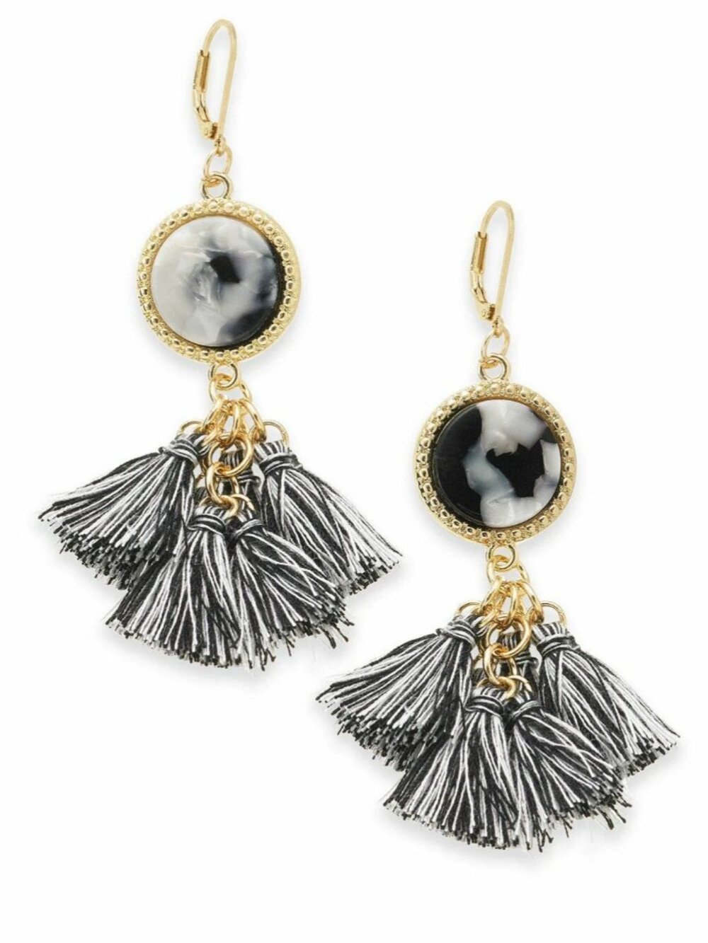 Inc Gold-Tone 3-1/2"Grey Stone & Tassel Drop Lever Back Earrings B971 $29
